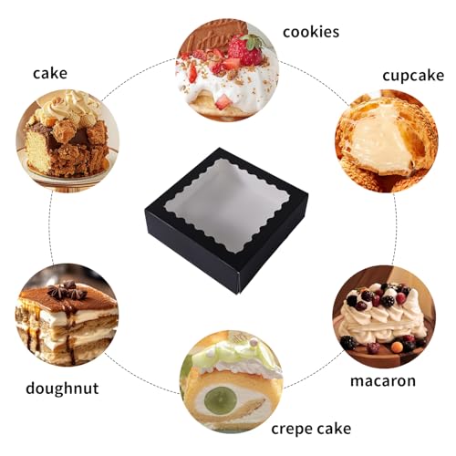 36 pcs 9x9x2.5 Inches Bakery Boxes with Window, Cake Pastry Cookie Mini Pie Box for Pastry,Dessert,Strawberries,Chocolates box (Black) - color: Black, size: 9x9x2.5inch/36pcs
