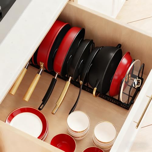 Expandable Pot Pan Lid Organizers inside Cabinet, 13 Dividers - color: Black