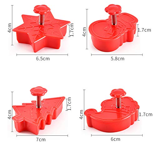 Christmas Cookie Cutter Set, 4 Pack Holiday Cookie Molds, Christmas Cookie Cutters for Baking - 3D Cookie Cake Plunger Cutter Baking Mold