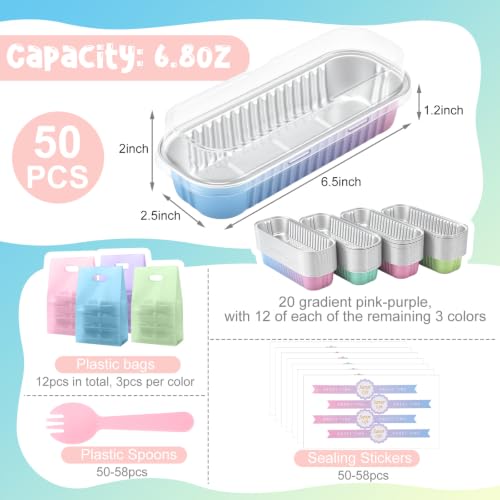 212 Pack Gradient Macaron Mini Loaf Pans Set with Lid and Spoon - color: Gradient Macaron Colors