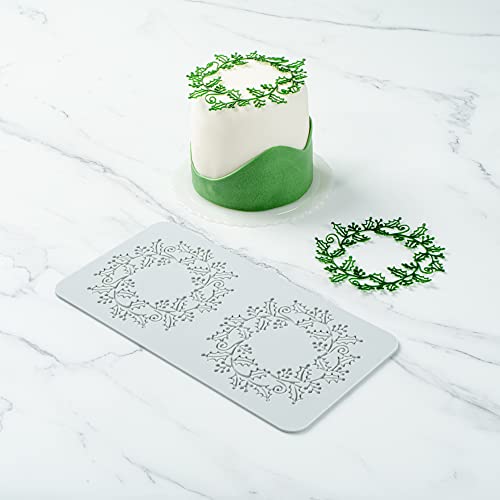 Restaurantware Pastry Tek Fondant Impression Mat 1 Reusable Fondant Embosser - Autumn Leaf Halo Pliable Gray Silicone Cake Impression Mat Dishwashable For Cake Decoration - style: Autumn Leaf Halo