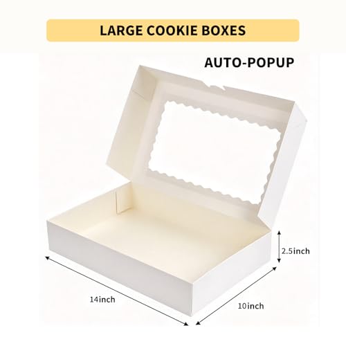 30Pcs Cookie Boxes 14x10x2.5in Auto-popup, White Dessert Cajas Para Postres with Window for Bakery, Treat, Chocolate Covered Strawberries, Macaroon, Donuts, Pies, Cookies, Muffins, Pastries