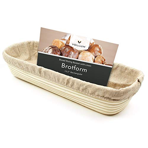Vollum Bread Proofing Basket with Liner – Sourdough Baguette Brotform - size: 15.5" x 5.5" x 3.5"H, style: Rectangular