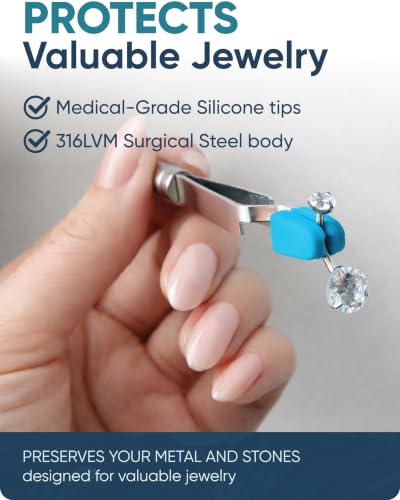 Piercing Ball Grabber Tool - Press-To-Open Piercing Grabber Tool for Gripping and Changing Jewelry Gems, Balls, Posts, Bars, Flatback Earrings - 316LVM Surgical Steel with Medical-Grade Silicone Tips
