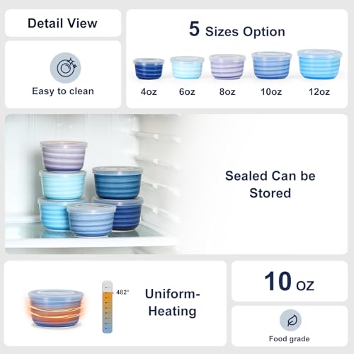 Selamica Ceramic 10 OZ Ramekins with Lids, Set of 6, Gradient Blue - color: Gradient Blue, size: 10 Oz