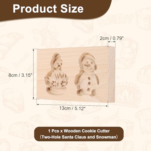uxcell Cookie Stamp Wooden Cookie Cutter Two-Hole Santa Claus and Snowman