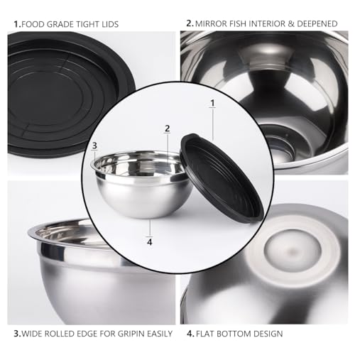 Leidawn Mixing Bowls with Lids Set, 25 PCS Black Mixing Bowl for Kitchen - color: Black
