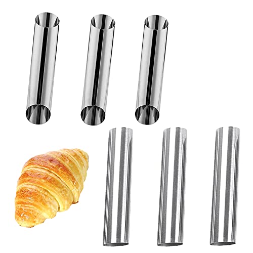 LiXiongBao 6 Pack Cannoli Tubes,Stainless Steel Cannoli Baking Mold,Forms Cream Roll Horn Mold for Danish Pastry,Cake,Croissant Shell - size: 6PCS-Diagonal Mode
