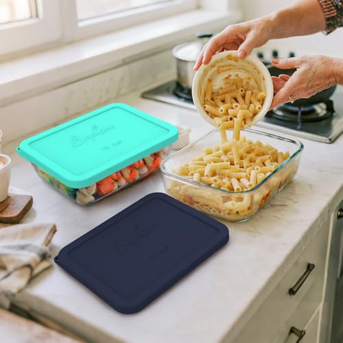 SOPHICO 11 Cup Silicone Replacement Rectangle Lids for Pyrex Glass 7212-PC - color: MINT-NAVY BLUE