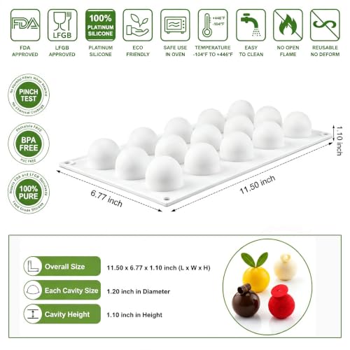 OCPO Kitchen 3D Mini Ball Silicone Mousse Cake Mold, 15 Cavities