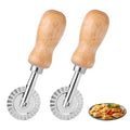 2pcs Fluted Pastry Cutter Wheels, Zinc Alloy Short Ravioli & Pasta Crimper Cutter with Wooden Handle Dough Roller Cracker Maker Tool for Home Kitchen Pizza Cookies Pie Crust Dumplings