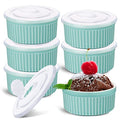 6 Sets Porcelain Ramekins with Lids 8 oz Oven Safe, Blue - color: Blue