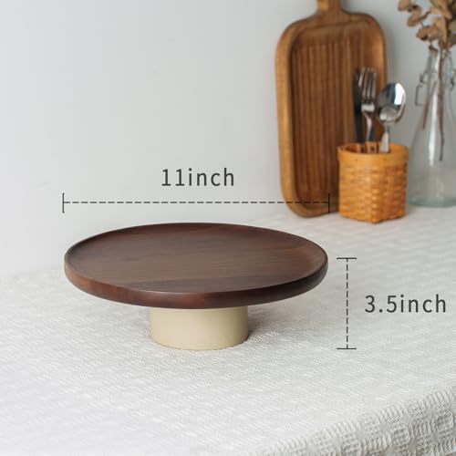 CEEFU 11 inch Rustic Acacia Wood Cake Stand Wedding Dessert Display