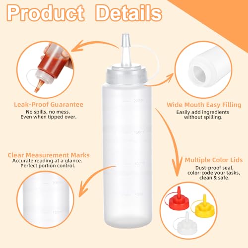 6 Pack 8 oz Condiment Squeeze Bottles, Wide Mouth & Leak Proof - size: 8 Ounces (Pack of 6)