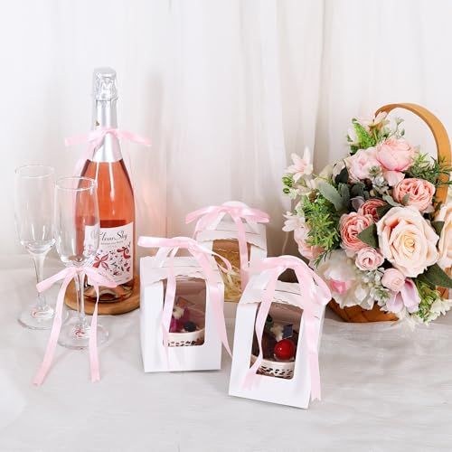 TONIFUL 50 Pack Pink Bows with Twist Tie 5 x 7 Inch Pretied Ribbon Bows - color: Pink