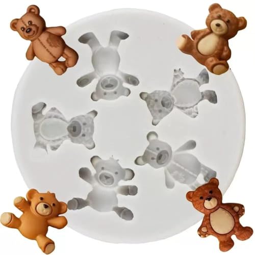 4 PCS Bear Silicone Fondant Molds Mini 3D Teddy Bear Candy Cake Chocolate Molds for Cake Decoration, DIY Desserts, Cupcake, Fondant, Clay, Gum Paste