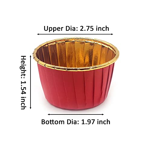 Aluminum Foil Standard Muffin Cupcake Liners, Disposable Baking Cups with Vibrant Color for Party Celebration, Red 50-Count - color: Red