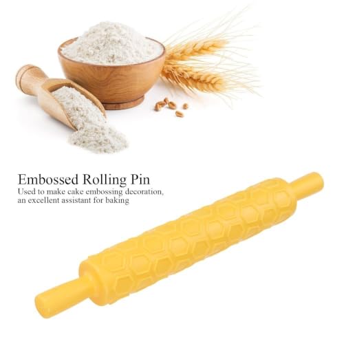 Embossed Fondant Rolling Pin,PP Plastic Pattern Roller with Dual Handles for Cookies,Pastry,Cake Decor,14.37 x 1.97 in(Honeycombs) - size: Honeycombs