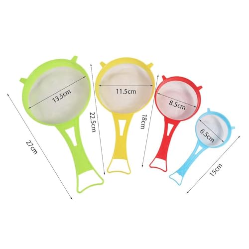 4 Pcs Plastic Fine Mesh Strainer, Food Soy Milk Flour Sieve Plastic Colander Strainer with Handle Icing Sugar Sifters Tea Filter Kitchen Tool