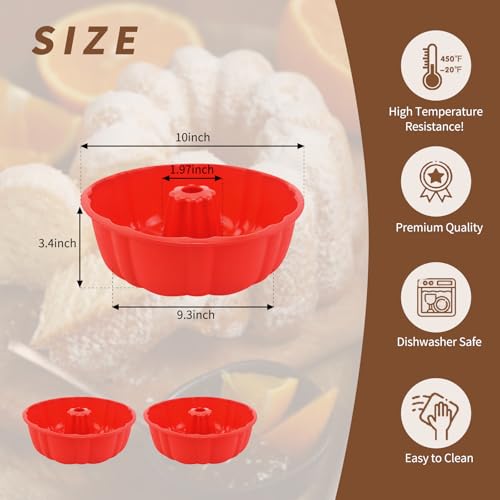 2 Pack Silicone Cake Pan,Jello Moldes Para Gelatinas，10 Inch,Red+Red - color: Red+Red