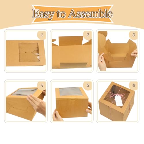 20Pcs Mini Cake Boxes with Window, 6x6x5 Inches Brown Bakery Boxes - color: Brown, size: 6x6x5 Inch