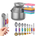 Magnetic Measuring Cups and Spoons Set, N52 Magnetic Nesting Design magnetic spoons, 304 Stainless Steel measuring cups, Dual-sided Design Set of 15 with Leveler for Dry & Liquid Ingredients - color: colorful