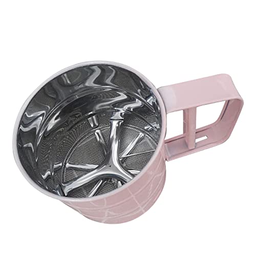 Flour Sifter, Mesh Fine Mesh Strainers Flour Sieve, Stainless Steel Handheld Baking Sieve with Fine Workmanship, for Baking Cooking Kitchen for Quick Sifting (Pink) - color: Pink