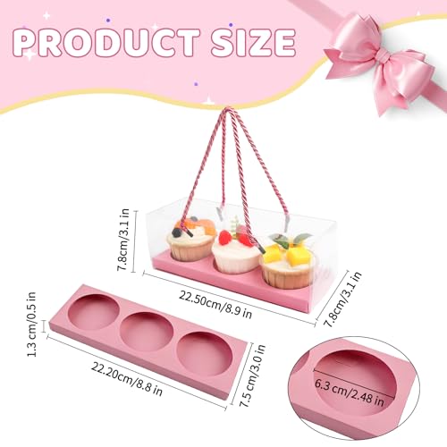 20Pcs Clear Cupcake Boxes with Handle, Cupcake Carrier for Party - color: Pink