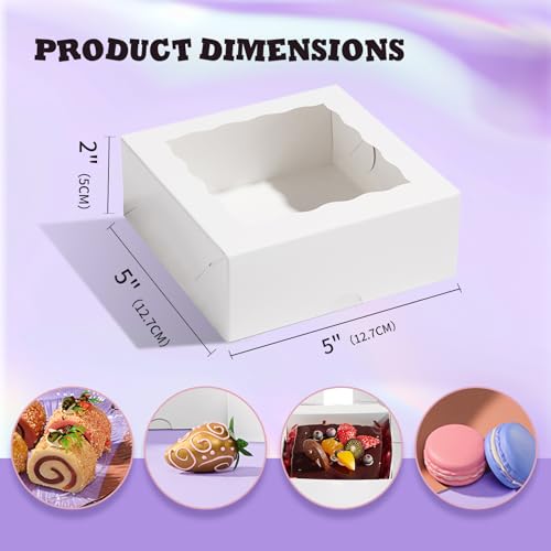 RomanticBaking 51PCS 5x5x2 Inch Bakery Boxes,Cookie Boxes with Window, Pastry Boxes for Macaroon Dessert Cupcake Donut Pastry Muffins - size: 5x5x2½"