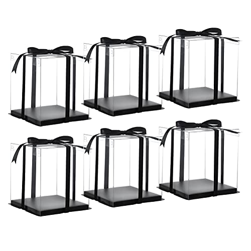 XININSUN 6inch Clear tall cake Box with Ribbon, 8 X 8 X 9inch for Bakery Boxes Clear Gift Boxes,ideal for wedding birthday party and gift display-Black - color: Black-8x8x9inch-6Pcs