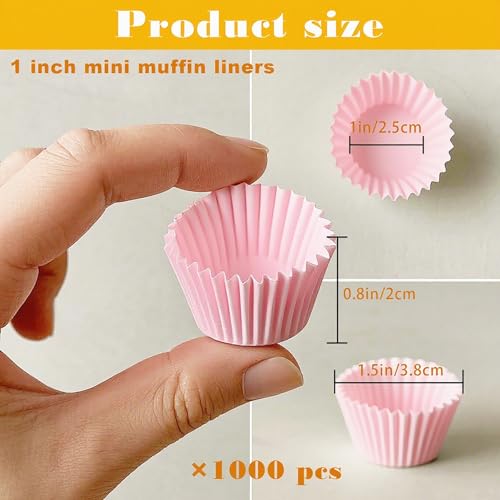 1000 Pcs 1 Inch Mini Muffin Liners,Muffin Liner for Baking White Cupcake Papers Baking Cup Liners,Used for 48 Cup Mini Muffin Pa (Pink) - color: Pink