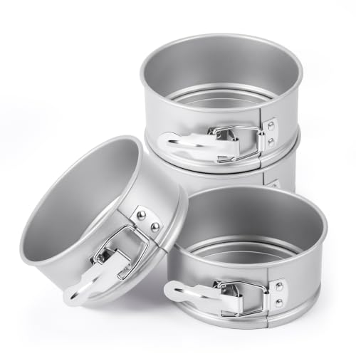 4 Pcs 4 Inch Non Stick Springform Pan with Removable Bottom Silver - color: Sliver, size: 4 Inch