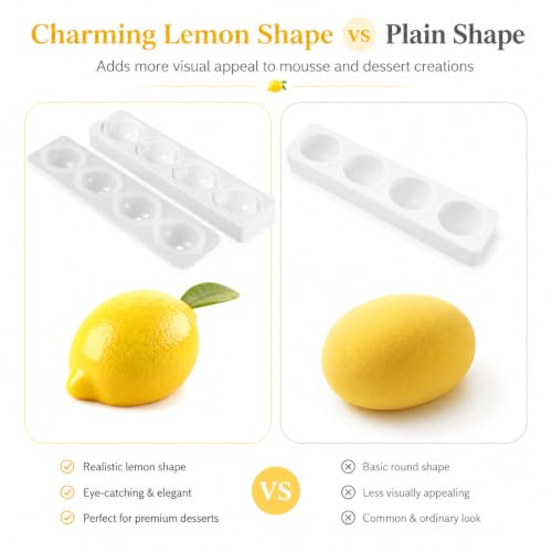 4-Cavity Lemon Silicone Mold, 3D Fruit Mold for Mousse, Chocolate & Cake