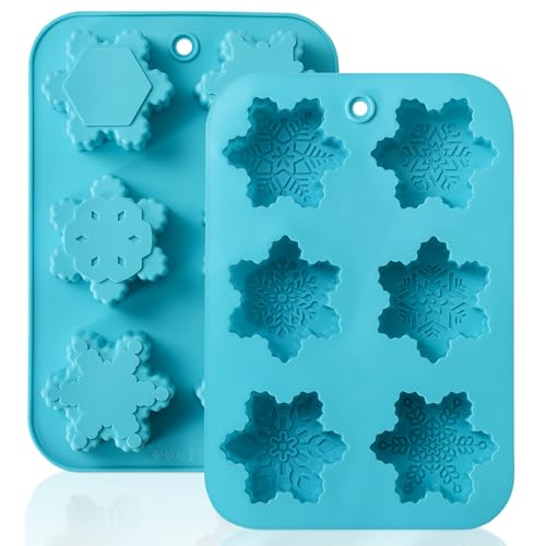 HKNMTT Snowflake Christmas Silicone Mold 12 Cavity 6 Shapes for Holiday Soap Chocolate Cocoa Bomb Ice Candy Oreo Covered Jello Xmas Winter Wax, Oven Safe Baking Frozen Moulds DIY Candle Craft Set - style: Snowflake - 2PCS