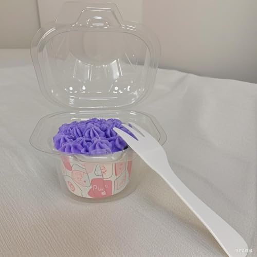 100 Pack Single Cupcake Container,Plastic Cake Cartons With Hinges - size: 100 Pack Cupcake Container