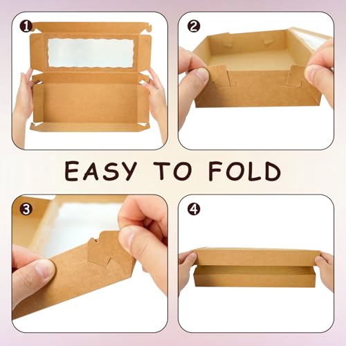 XINHPKGG 50 Pcs Brown Cookie Boxes 12x5x1.5 Inch Bakery Boxes with Window - color: Brown