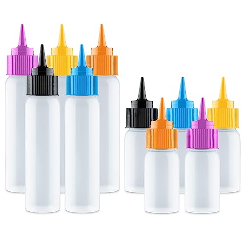 Free Hand Small Squeeze Bottles with Needle Tip - 10 Pack Precision Paint Squeeze, Fine Tip Applicator Bottles (5 x 1 oz & 5 x 2 oz) for Acrylic Paint, Royal Icing, Cookie Decorating, Crafts - size: 60 ml (Pack of 10)