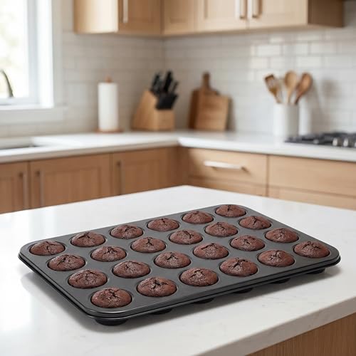 Kingrol 2 Pack Petite Mini Muffin Pan, 24-Cup Nonstick Carbon Steel Mini Cupcake Pan, Bite-Size Muffin Tin for Brownie Bites, Egg Bites, Candy and Mini Desserts