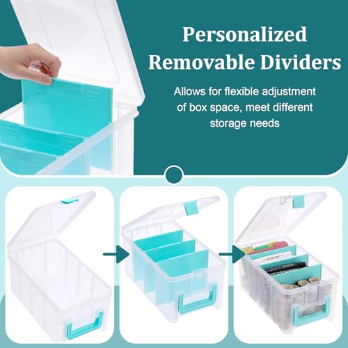 BTSKY Clear Plastic Dividing Storage Box with 4 Deep Compartment Sewing Box - size: 13.9x7.9x6.2 Inches-Clear