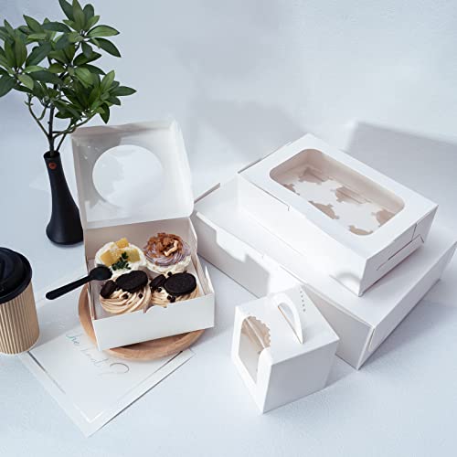 Yeplan 50 Packs Cupcake Boxes,9.4x6.1x3.14 Inches 6 Count Cupcake Box,White Cupcake Containers with Clear Window and Six Treat Holder,Pastry and Cookie Boxes,Bakery Boxes - color: 6 Counts-50 Packs