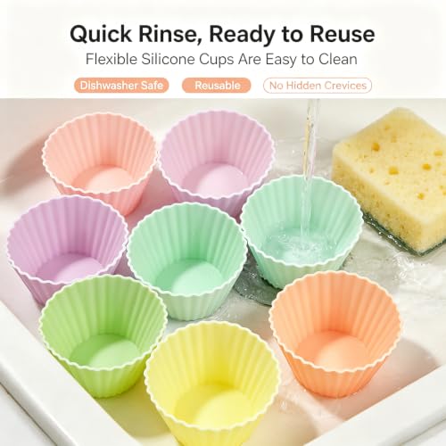 12 Pack Silicone Baking Cups, 6 Colors Silicone Muffin Liners Reusable - color: Macaron