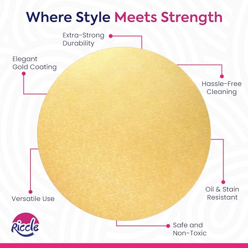 RICCLE Cake Boards - 12 Inch Cake Drum - Smooth-Edged Pack of 6 Cake Drums - Sturdy Cake Boards Round - Bend Resistant Multi-Layered Cake Base for Minimalist Displays (Gold) - color: Gold