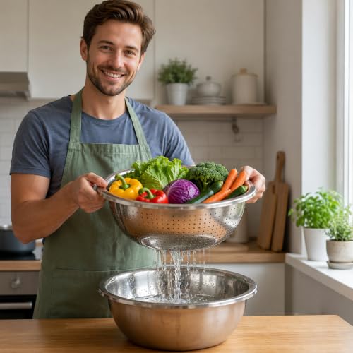 4 Pcs 7 Qt Colander Stainless Steel Set, 2 Bowls & 2 Strainers