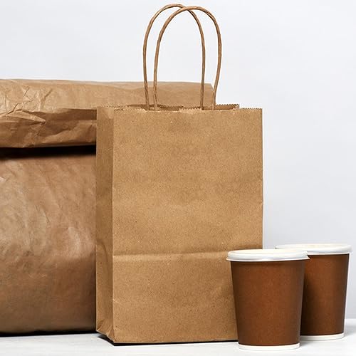 XPCARE Brown Paper Bags with Handles, 100Pcs 5.25x3.25x8.25'' Kraft Bags - color: Brown, size: 100 Count (Pack of 1)