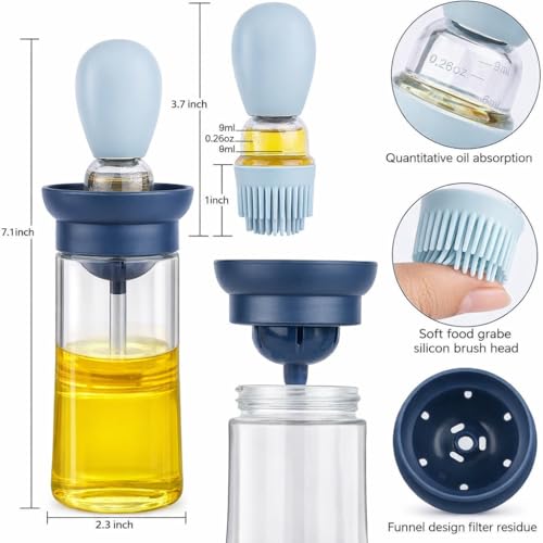 2-in-1 Oil Dispenser Glass Bottle with Silicone Brush, Sky