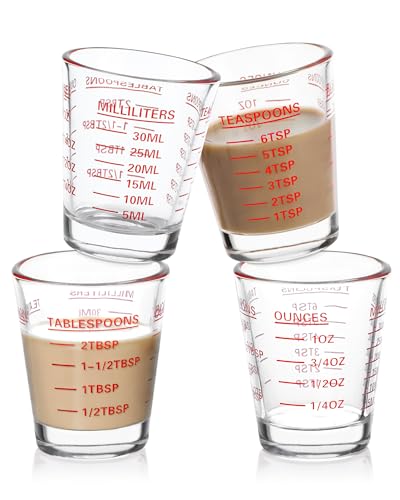 SAIAOKJ Shot Glass Measuring Cup Set, 4 Pack Espresso Shot Glasses (Red) - color: 4 Pack-Red