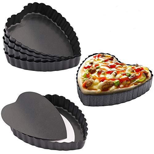 Gutsdoor Mini Tart Pan 4 Inch Heart Shape with Removable Bottom Quiche Pan Nonstick Round Quiche Pie Pan Set of 6 - style: Heart
