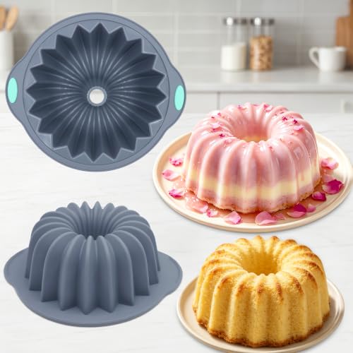 Tongjude 4 Pieces Silicone Cake Pan, Nonstick Silicone Cake Molds, Food Grade Silicone Bakeware for Jello, Cake, Pound Cake, Gelatin, Brownie and Bread, 10 Cups, Grey - size: 4pcs waterfall cake pan(10 Cups)
