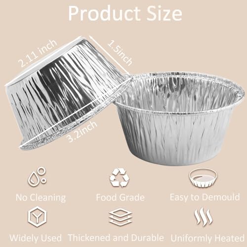 150 Pack Aluminum Foil Baking Cups 4 Oz, Disposable Ramekins Aluminum Cupcake Muffin Liners Silver Foil Baking Cups for Egg Tart, Baking, Cupcake, Pudding, Appetize - size: Silver-4OZ-150Pack