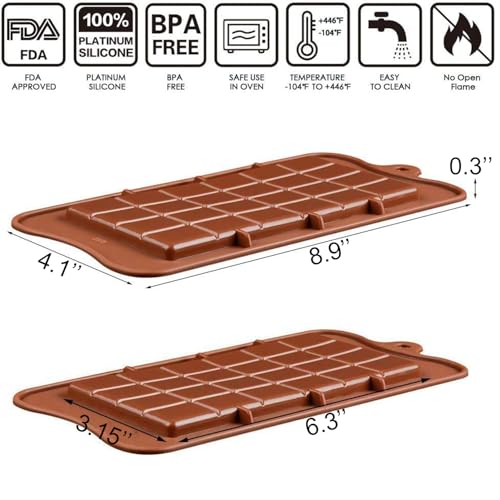 Break-Apart Chocolate Molds, 3 Pack Food Grade Non-Stick Silicone Chocolate Bar Mold, Candy Bar Energy Bar Molds for Protein and Energy DIY Handmade Gifts